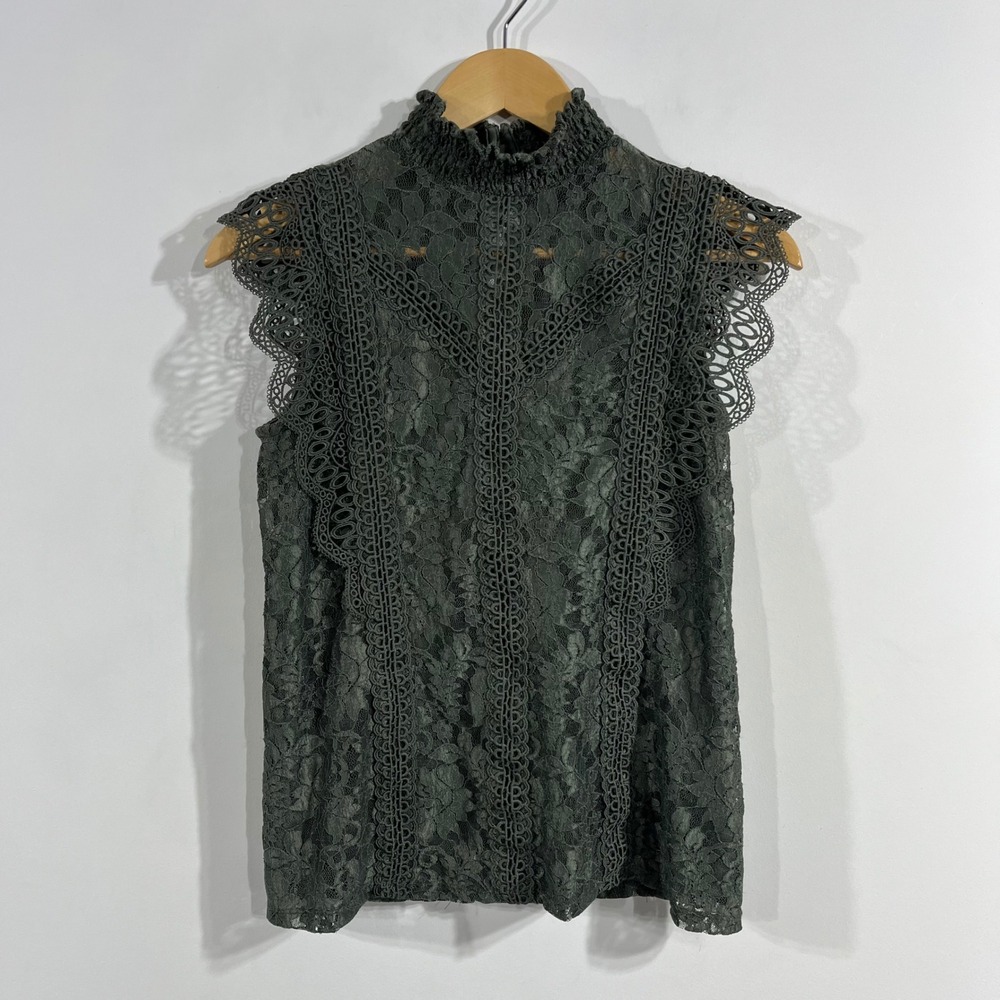 Cable & Gauge Victorian Fairy Grunge Dainty Lace Mock Neck Top Womens XS Preppy